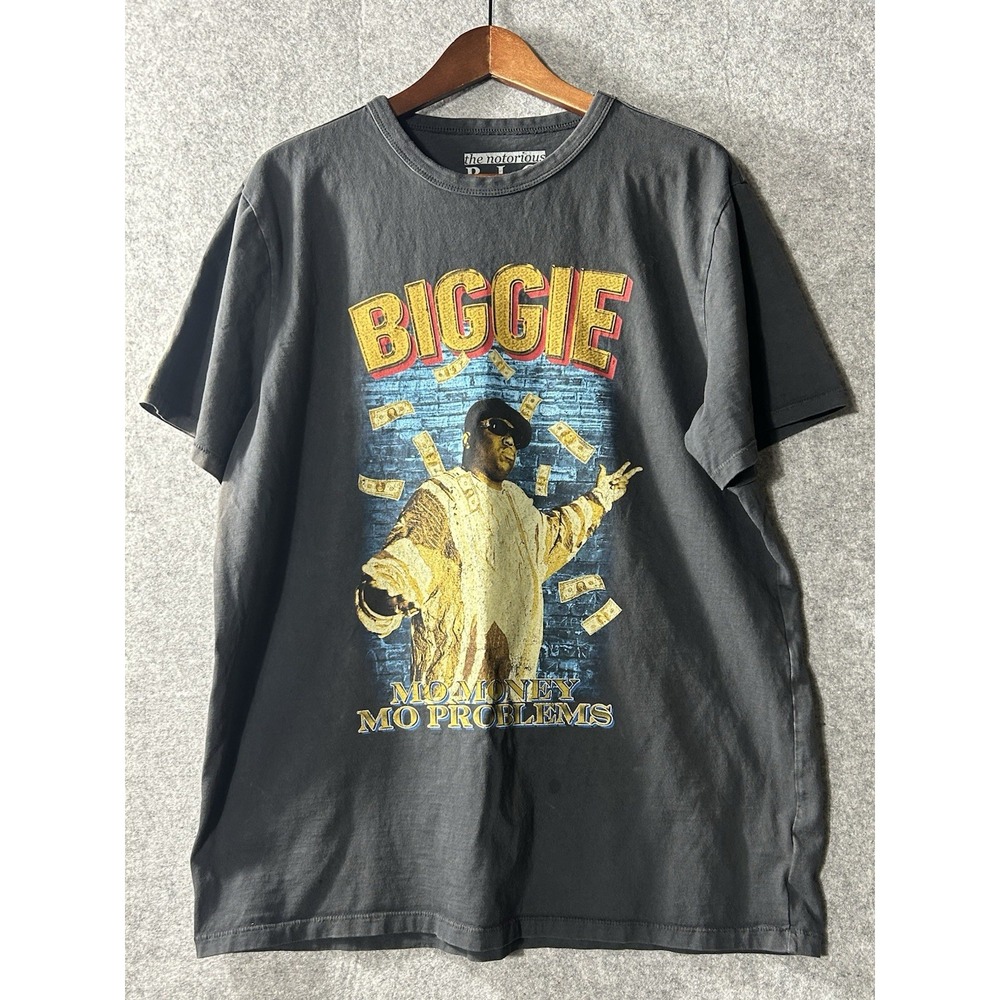 Biggie Smalls Rapper Tee Mens Mo Money Mo Problems T-Shirt Faded Black Size XL
